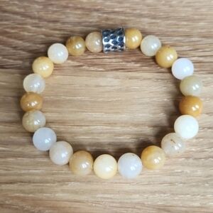 Yellow Jade Beads Bracelet, Stretch, Hand Crafted